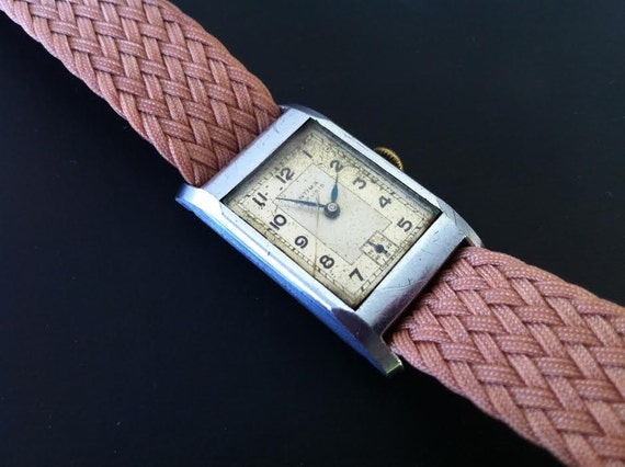 Vintage Men's Watch - Antima Art Deco Rectangular Stainless Steel ...
