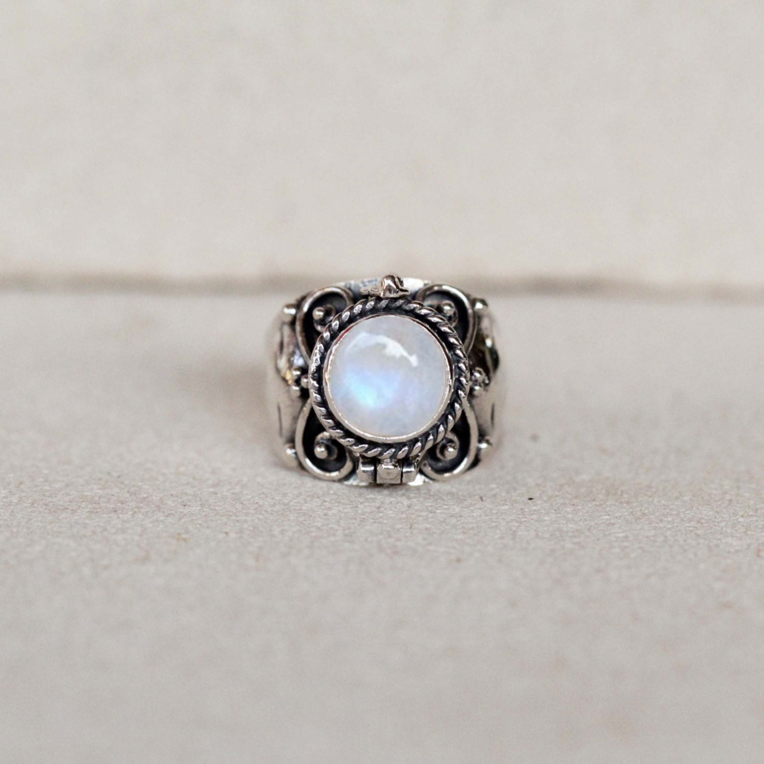 Moonstone Locket Ring Secret Compartment Ring by DonBiuSilver