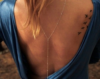 Lariat, Back Necklace, Wedding Necklace, Y Necklace, Delicate Necklace, Gold Necklace, Silver Necklace, Bridesmaid Necklace, Dainty Necklace