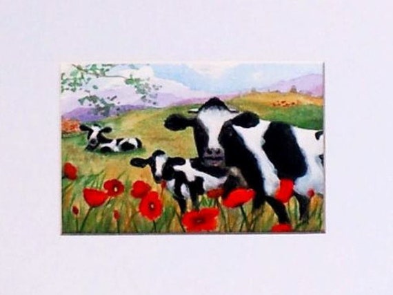 Cows In A Poppy Field Art Print On Photo Paper Approx 6x4