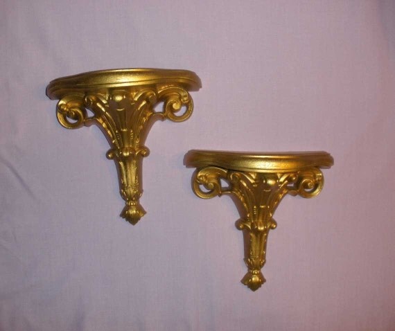 Pair of Small Gold Ornate Wall Shelves by by