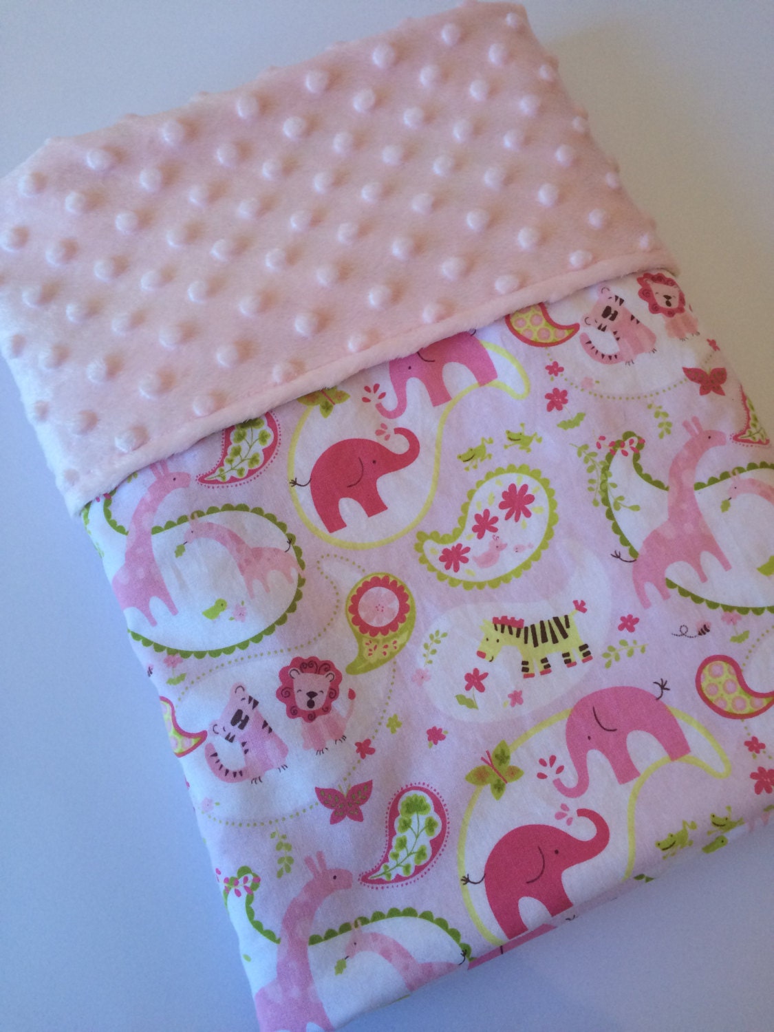 Pink Animals Minky Baby Blanket Baby Girl Blanket