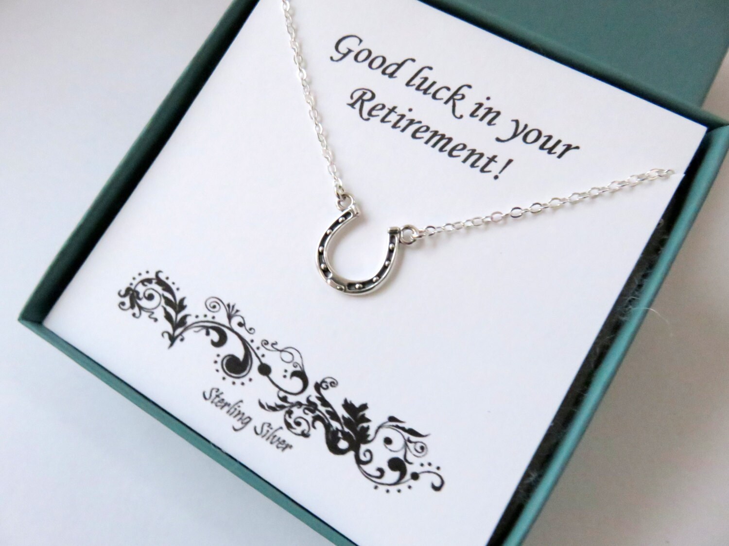 Retirement Gift for Women Sterling Silver Horseshoe Necklace