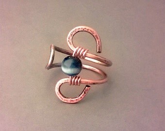 Wire Wrapped Adjustable Hammered Copper Ring - wire wrapped ring handmade