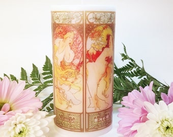 Alphonse Mucha The Seasons Art Nouveau Decorative Candle; Mucha Seasons; Art Candle; Seasons Art; Art Nouveau Decor; Belle Epoque Decor