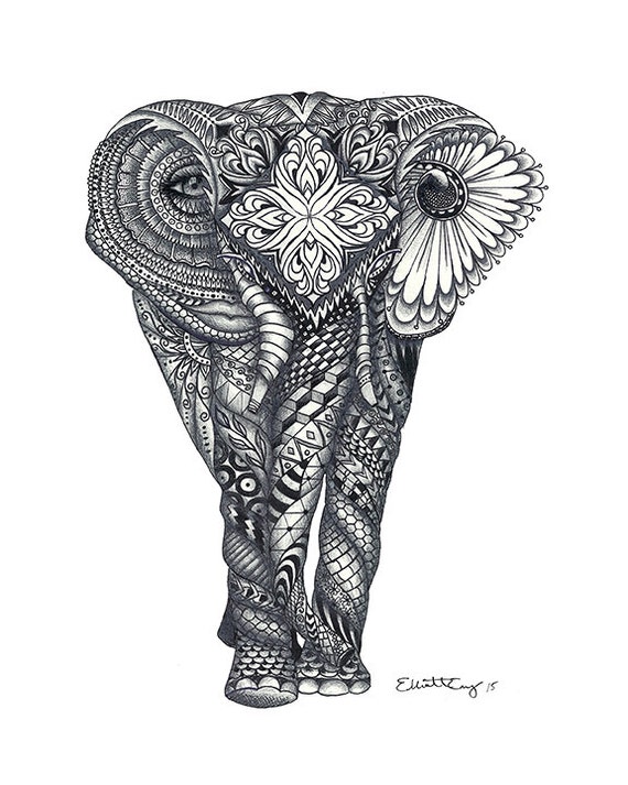 Items similar to Elephant of Elegance - Print - Pen and Ink - Drawing ...