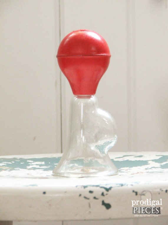 Vintage Womens Red Bulb Glass Breast Pump for Breastfeeding