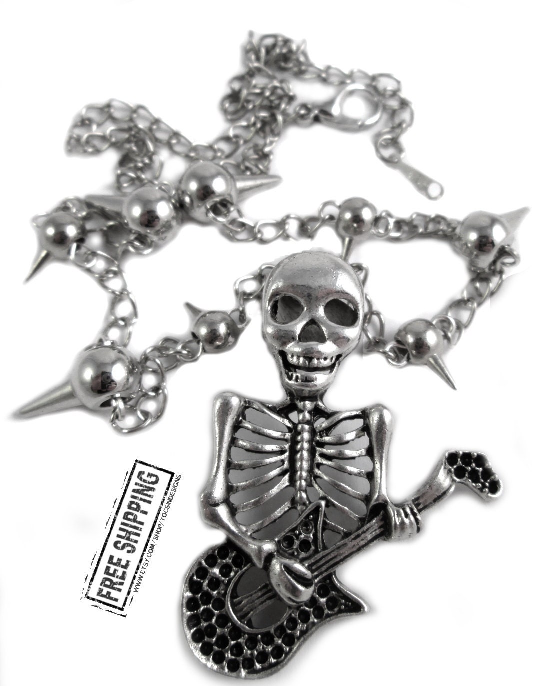 Skeleton necklace punk rock jewelry gothic necklace rock and