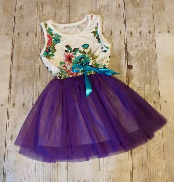 Purple TuTu Floral Dress Ready To Ship SALE