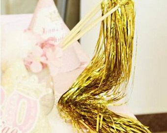 25 Glittery Tinsel Wedding Ribbon Wands with bell, send off, down the aisle, Whimsical Wedding Decoration