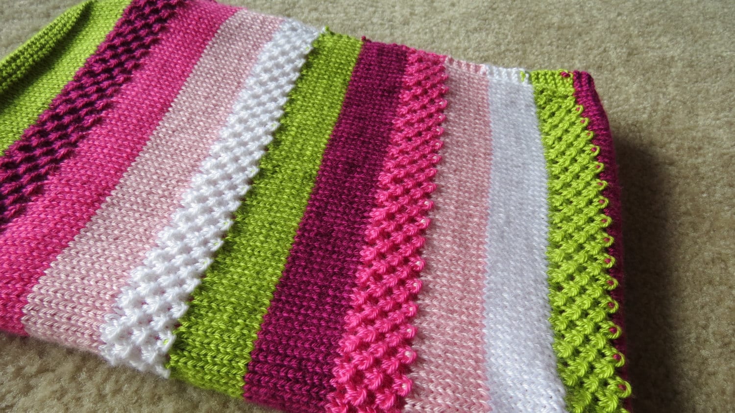 Textured stripes Knitted baby blanket Afghan or by