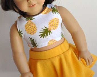 18 Inch Doll Clothes Pineapple Print Crop Top with Yellow Skater Skirt made to fit dolls such as American Girl
