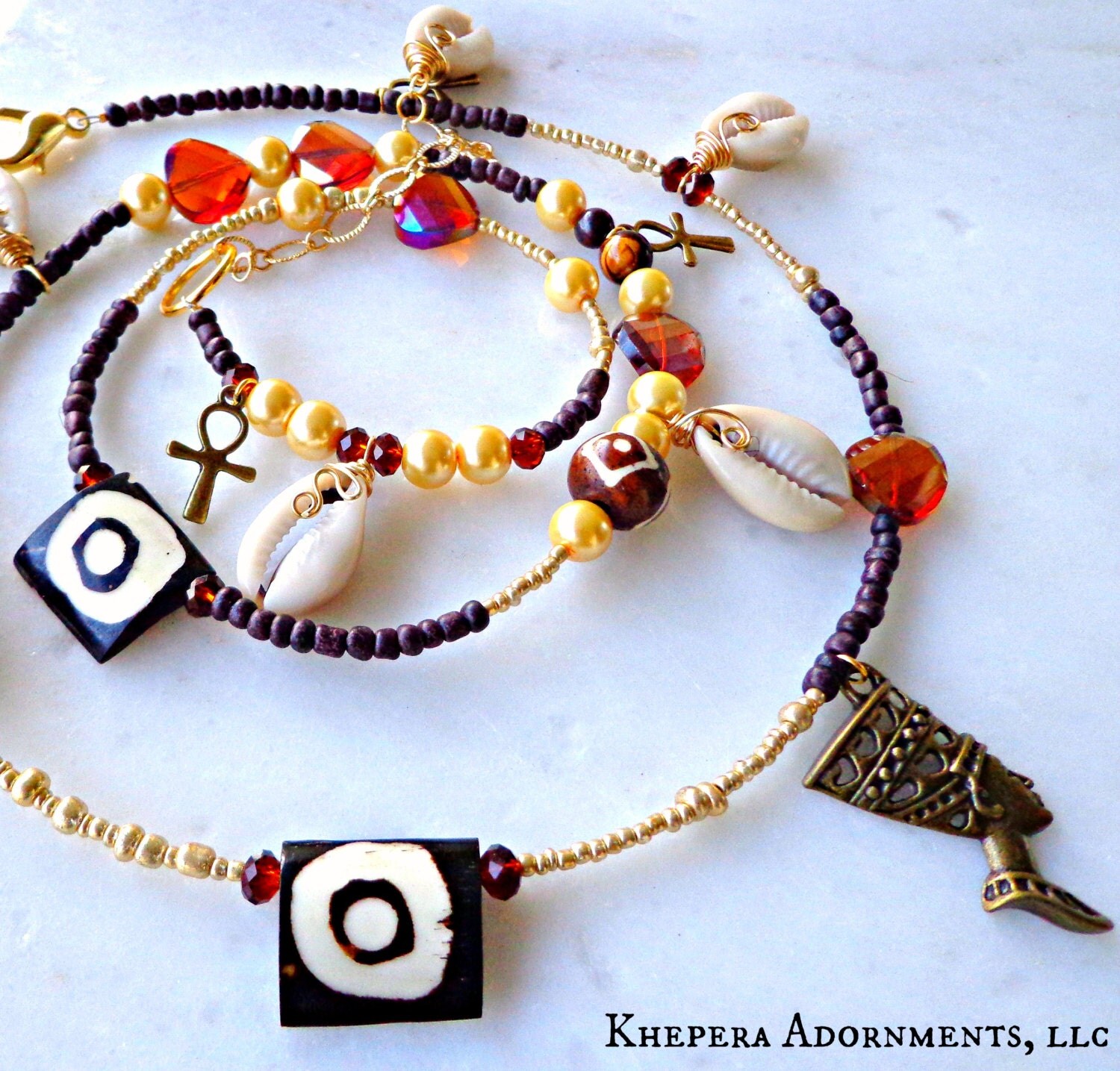 Egyptian Waist Beads Nefertiti Ankh Gemstone Waist Beads