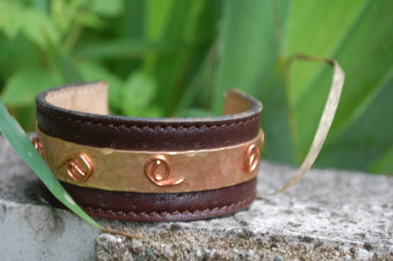 Items Similar To Leather Cuff Bracelet With Bronze And Copper On Etsy