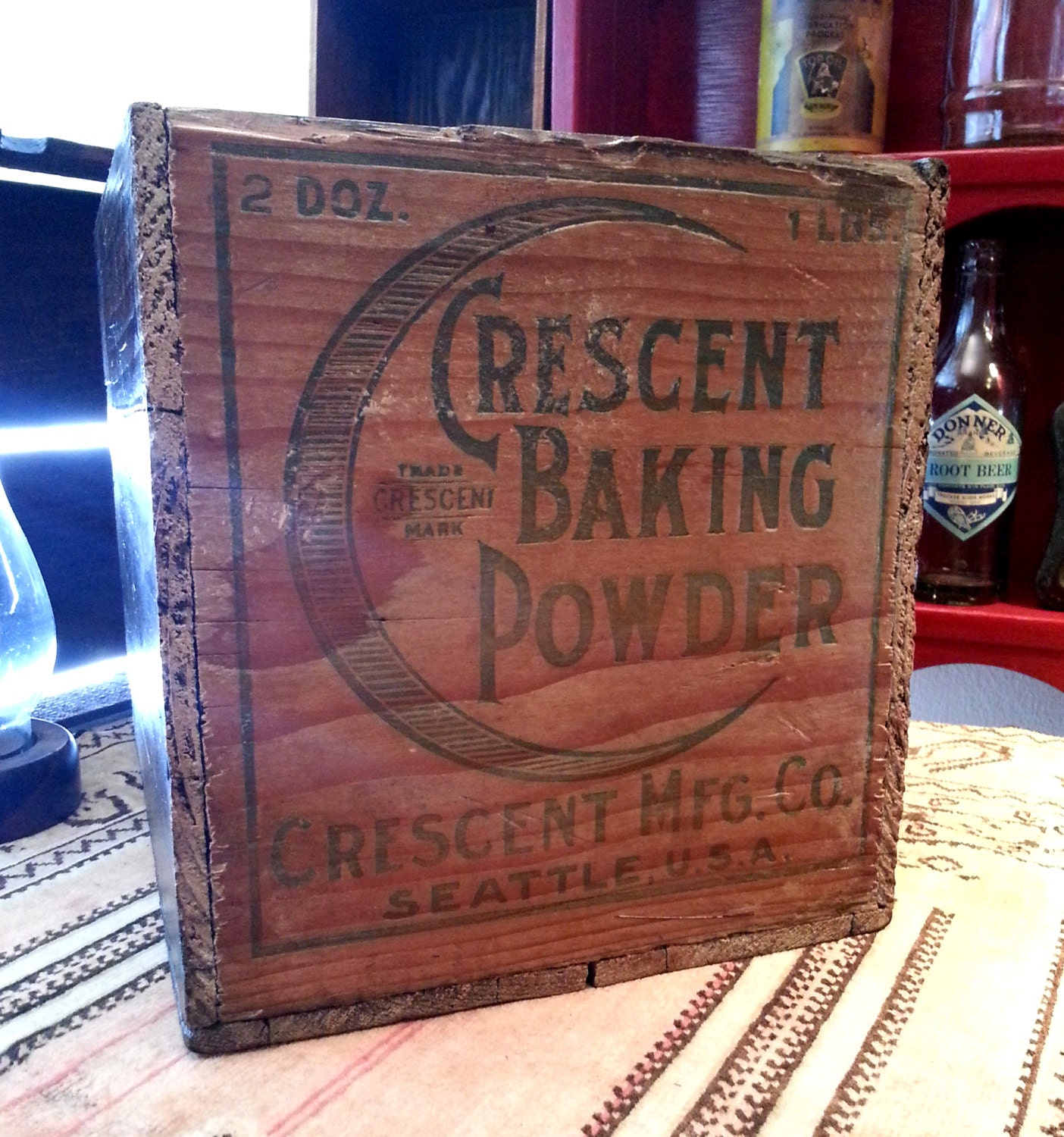 Antique Crescent Baking Powder Box Early Wooden Grocers