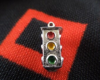 Sterling Traffic Light Charm Vintage Enamel Traffic Light Stop Light Charm Sterling Silver Charm for Bracelet from Charmhuntress 01562