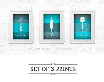 Set of 3 PRINTS. Green kitchen print Green Kitchen art decor Green kitchen poster Green Set of prints Set of kitchen prints Green kitchen