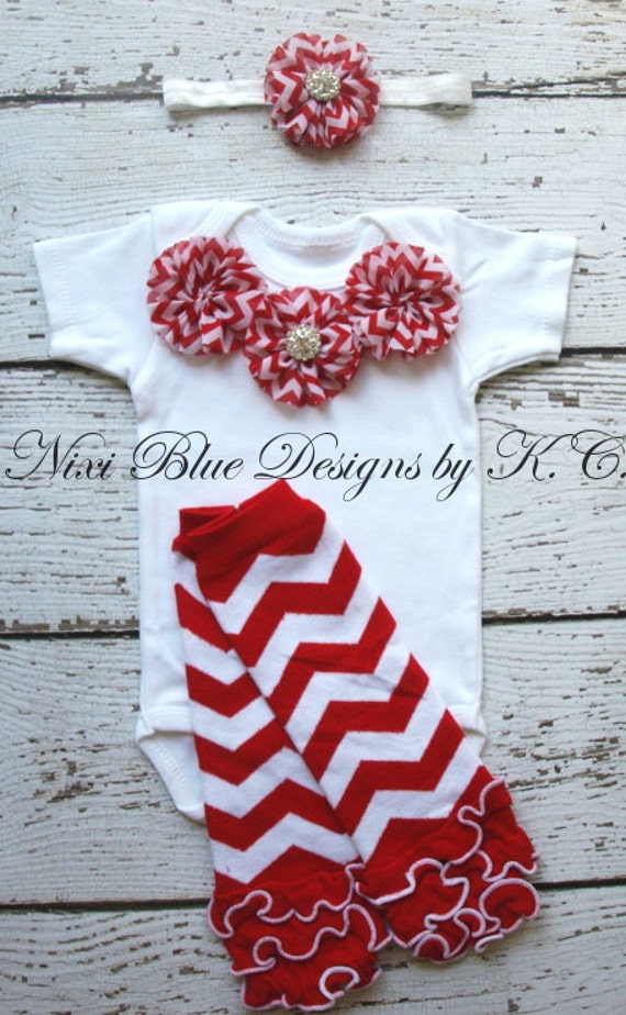 Baby girl onesie and leg warmer set red chevron leg warmer set