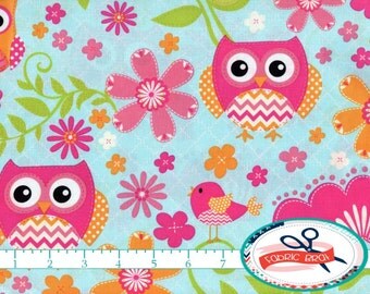 CHEVRON OWL Fabric by the Yard, Fat Quarter Owl & Bird Fabric Blue and Pink Fabric 100% Cotton Fabric Apparel Fabric Quilting Fabric a1-15