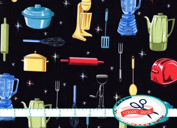 RETRO KITCHEN Fabric By The Yard Fat Quarter Black Fabric   Il 570xN.751946769 Eoll 