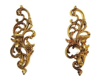 Gold Wall Sconces Syroco Ornate Vintage Decor