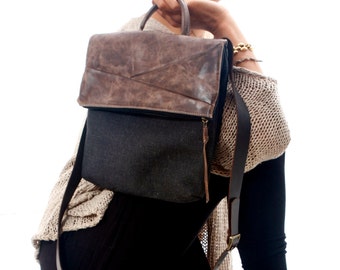 BLACK Cross Body Bag, Handbag, Purse, Travel Bag,shoulder bag brown , leather and canvas