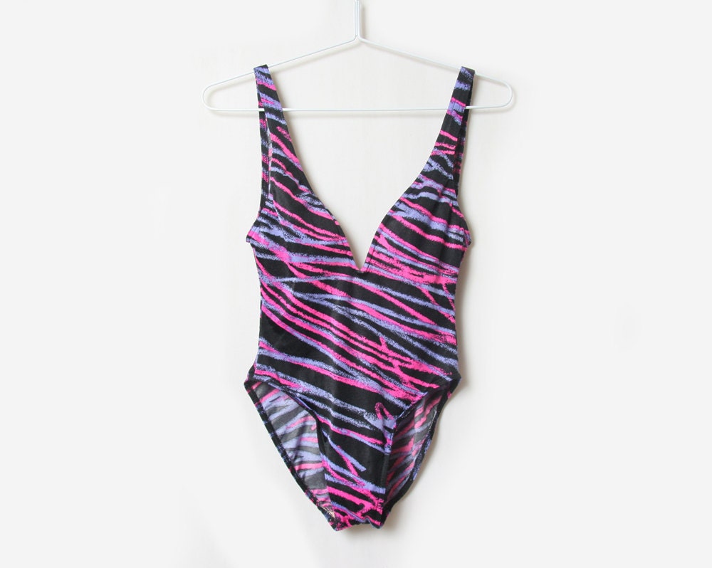 80s 90s Neon One Piece Swimsuit // 80s Swimsuit // 90s