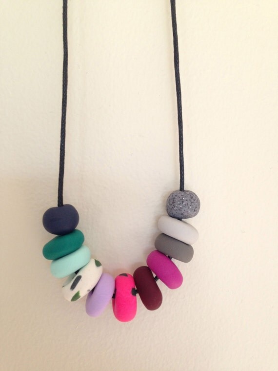 Funky colourful clay bead necklace
