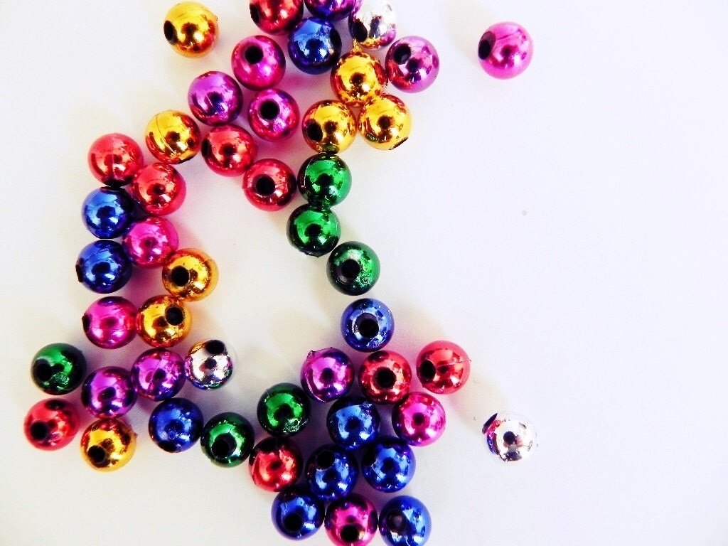 Metallic Beads, 6mm, Colourful, 100 pcs, Acrylic beads, Beautiful mixed