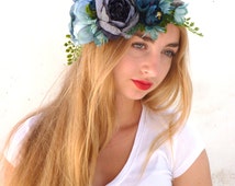 Blue Flower Crown, Woodland Wreath, Rustic Wedding Headband, floral crown, Woman&#39;s Hair - il_214x170.795899553_71ql