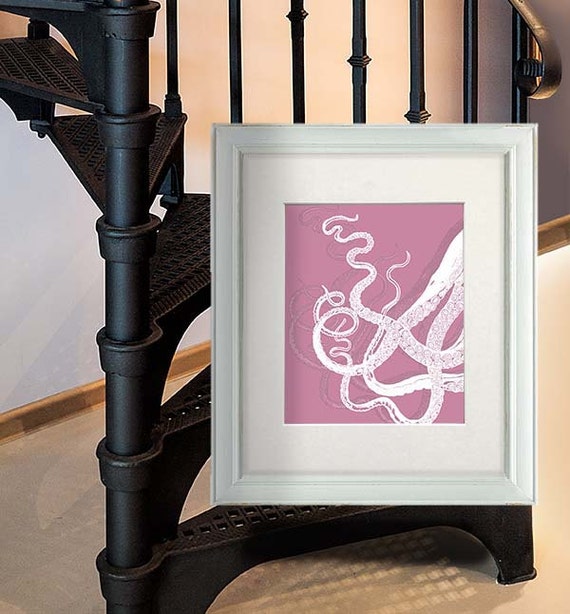 Octopus Tentacles White/Pink Octopus print Nautical print