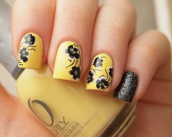 Black rose nail stickers/ Black floral nail decals/ Nail art
