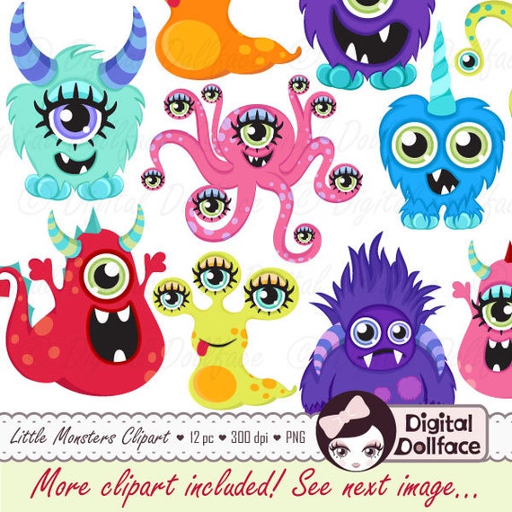 Little Monster Clipart DIY Birthday Party Decorations Cute