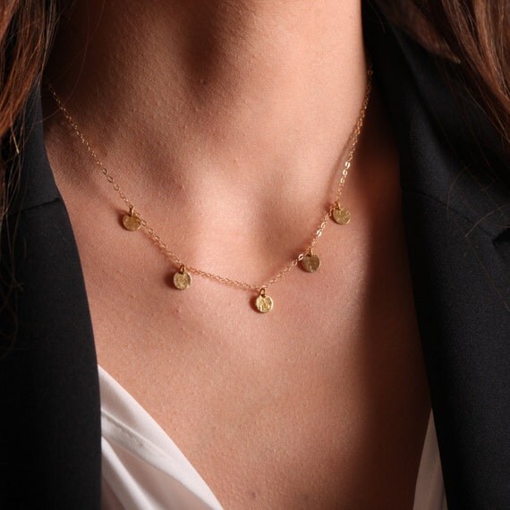 Coin Drop Necklace // Delicate Gold Necklace // Tiny Gold