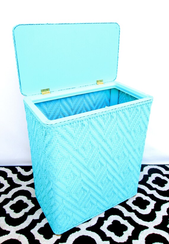 MidCentury Turquoise Gold Laundry Hamper by ElectricMarigold