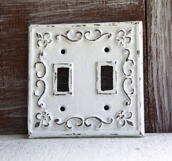 White Double Light Switch Cover Distressed by LoweryDesigns