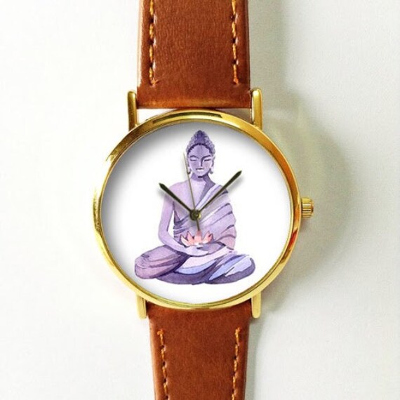 Buddha and Lotus Watch Vintage Style Leather Watch Women
