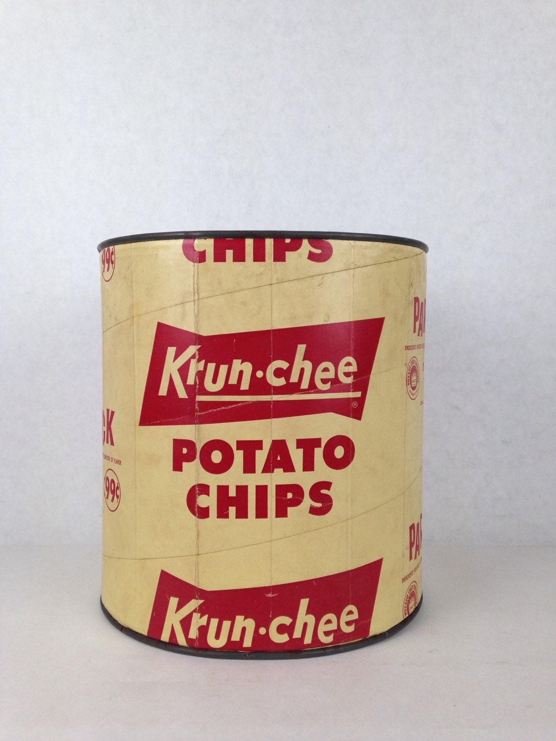 Vintage 1960s Potato Chip Canister KrunChee Potato Chips Bin