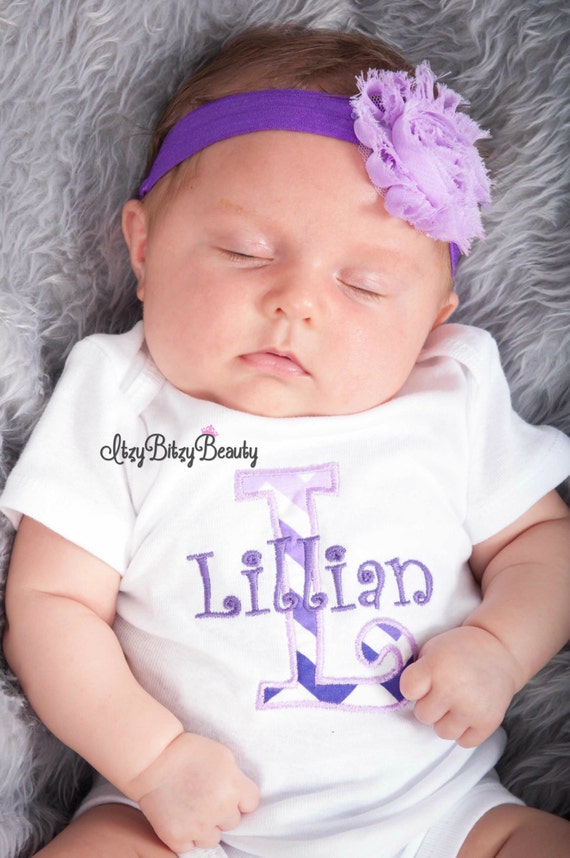 Monogram baby girl boy embroidered bodysuit personalized name