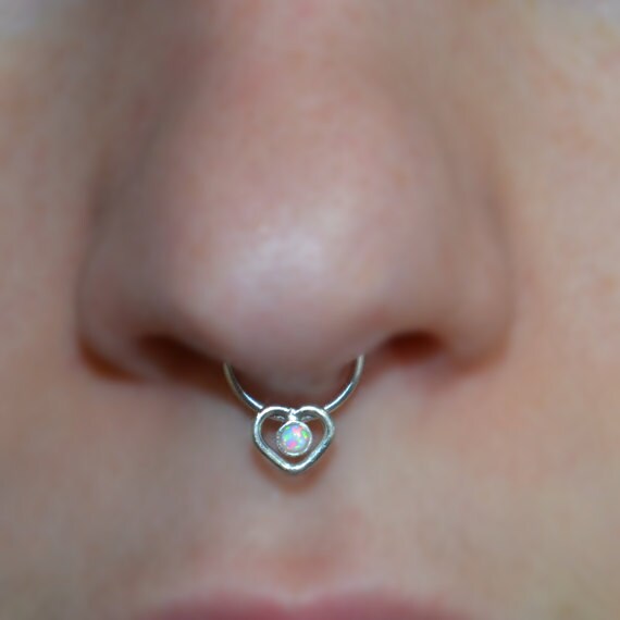 Silver Septum Ring 2mm White Opal - Septum Piercing 16 gauge - Nose Ring Hoop - Tragus Jewelry - Daith Piercing - Forward Helix Earring