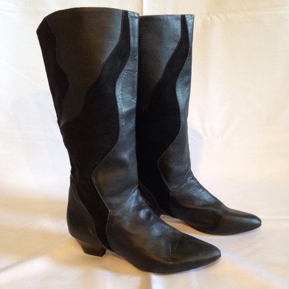 Vintage 80s Black Leather & Suede Slouchy Boots by WarChildApparel