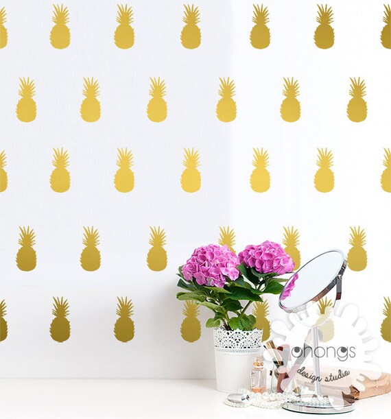 Pineapple Wall Decal / Pineapples Sticker / Modern Gold Wall