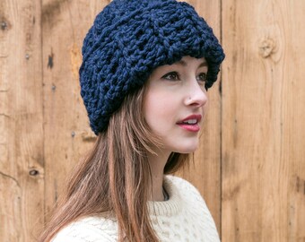Navy Wool Beanie // Cuffed Knit Hat // Slouchy Beanie // Unisex Hats // THE AUBREY shown in Navy