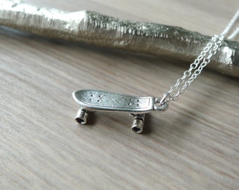 Skateboard Necklace, Sterling Silver, Skate Board, Skater, Sk8ter, Skateboarder, Skateboard Jewelry, Skater Jewelry, Summer, Fun, Sports