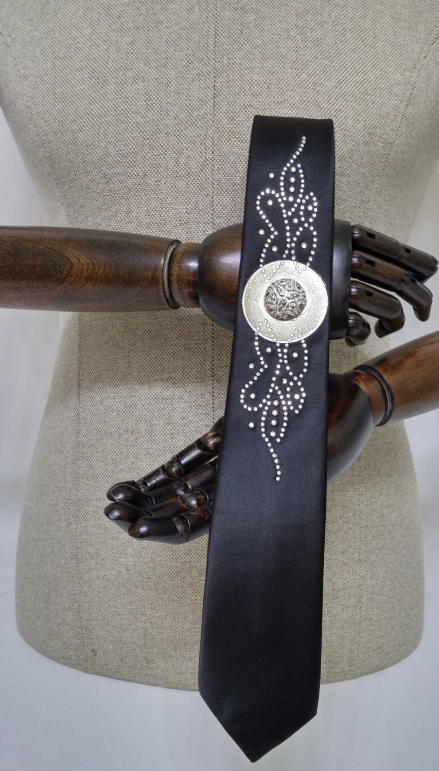 Cowboy Tie Black Men's Necktie Black Cravat Cowboy by PeraTime