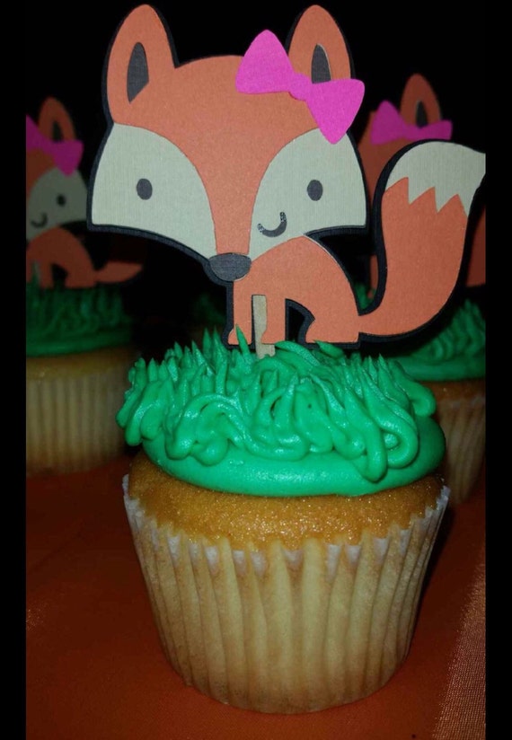 Girl Fox Cupcake Toppers Set Of 12 Sand And Burnt Orange