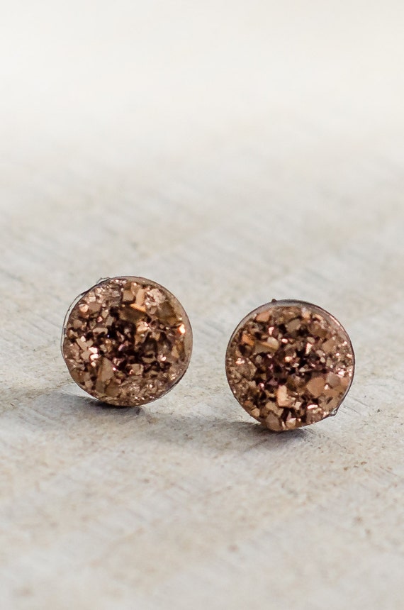 Rose Gold Faux Druzy Studs // Stud Earrings // by tinygiftboutique