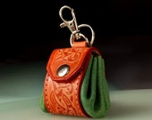 Keychain, keyring,  keyfob, keyholder. Tiny Irish bag. Opens. Engraved leather, purse organizer. Handmade. Gft for her, for him.