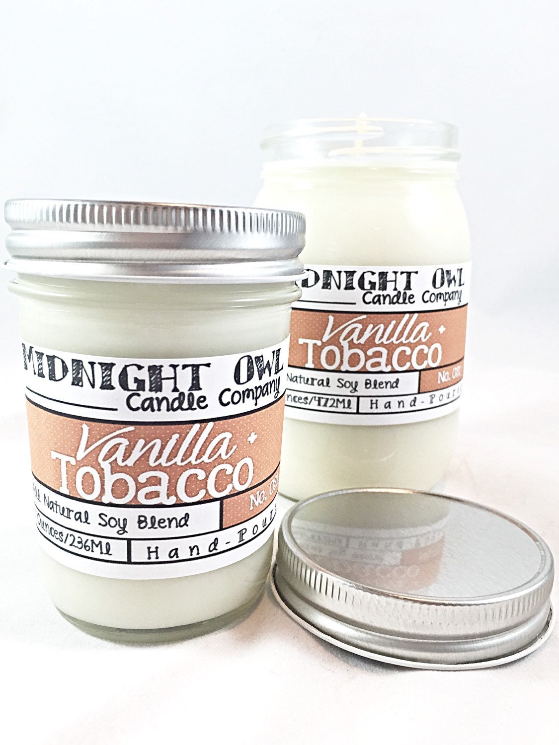 Vanilla Tobacco Scented Candle Mason Jar by MidnightOwlCandleCo