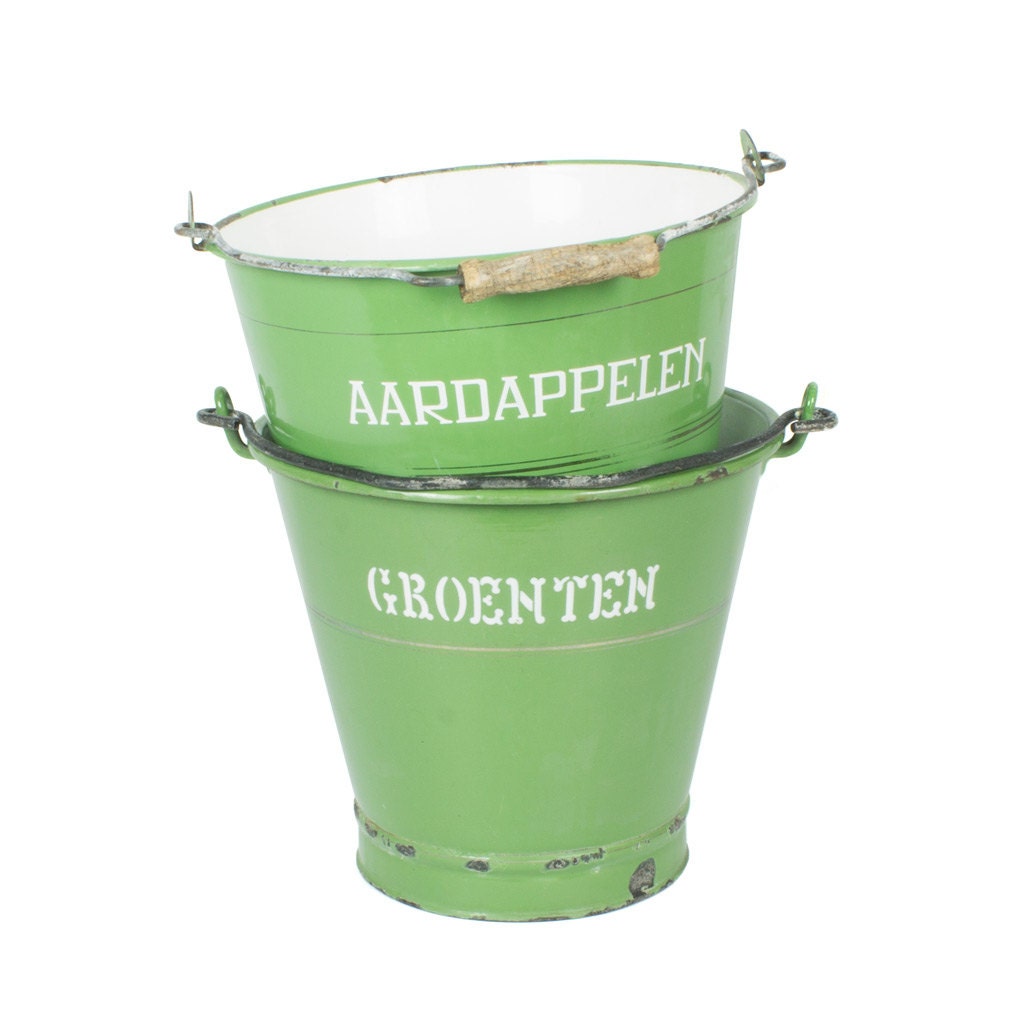 Set of two Vintage Dutch Enamel Buckets Kitchenware